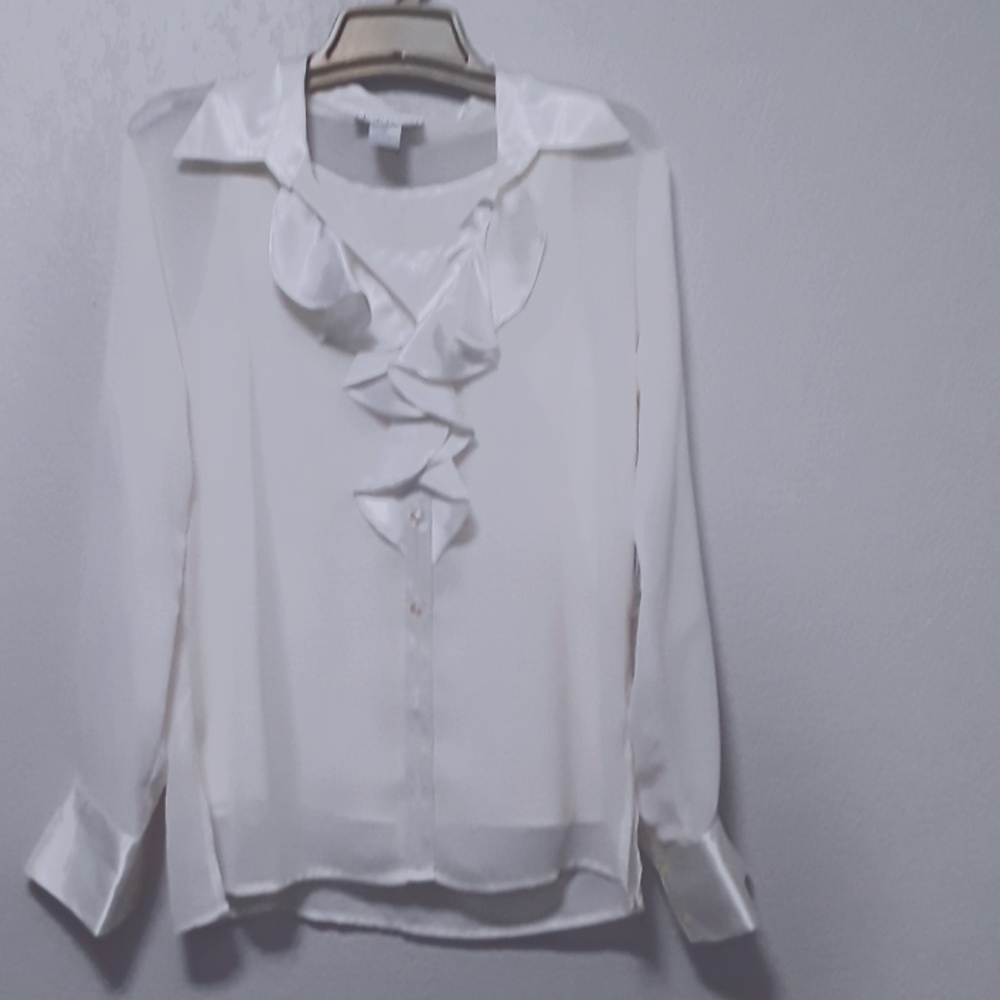 White sheer&satin,detailed blouse & satin shelle